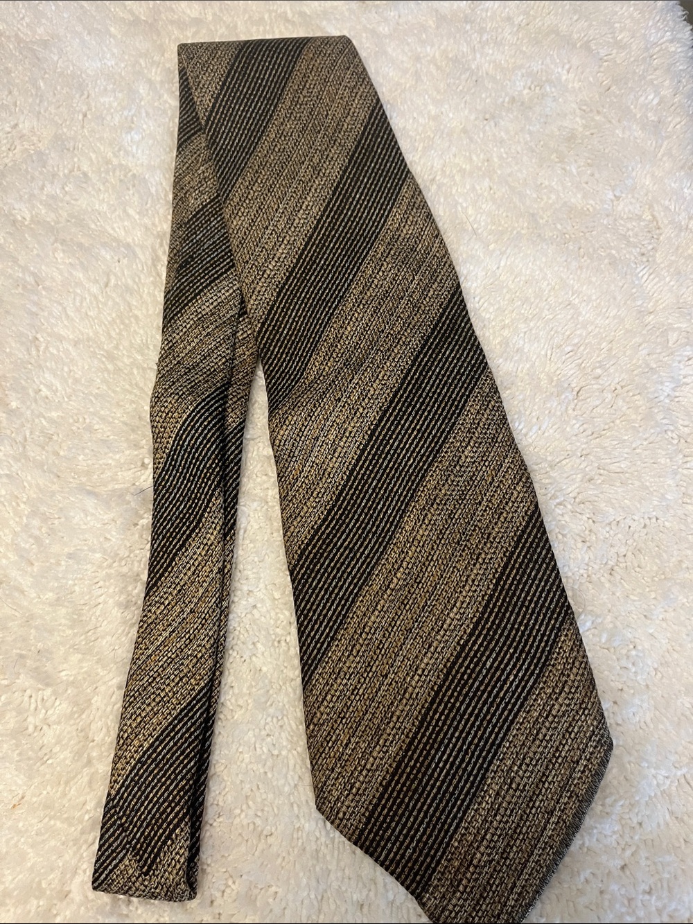 Vintage Monsieur Givenchy 100% Silk Striped Tie - Olive Green / Gold